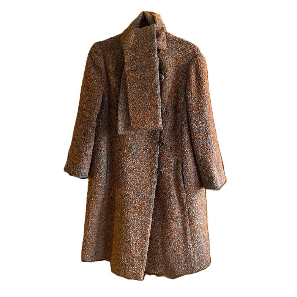 Lovely vintage 50-60s union label bouclé swing coat in turquoise tan with scarf - Picture 13 of 16